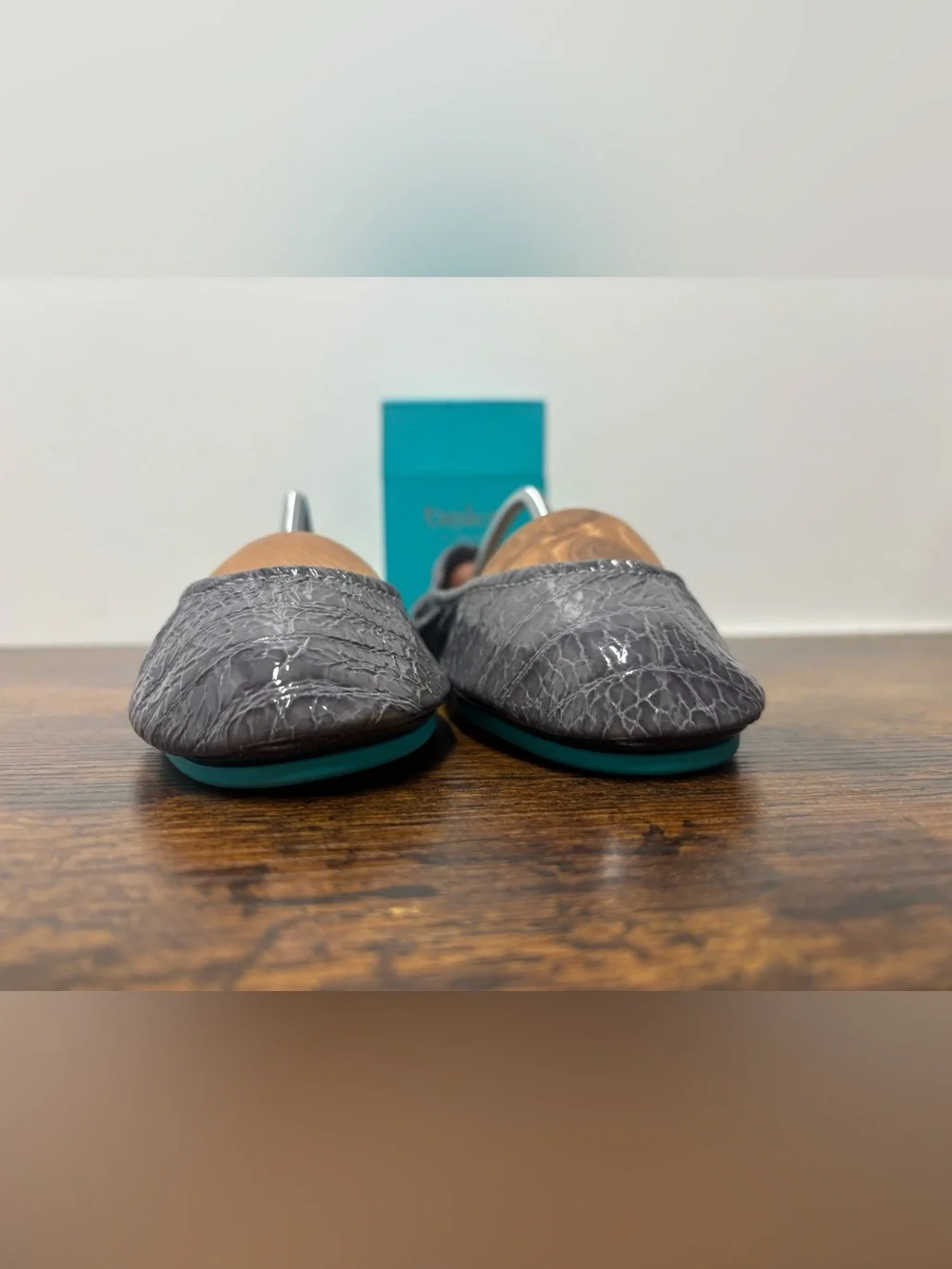 TIEKS By Gavrieli Women's 8 Slate Grey Croc Print Patent Leather Ballet Flats